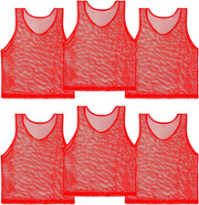 RAINFLOW Red Soccer Pinnies 6 Pack Nylon Mesh Scrimmage Training Vests picture