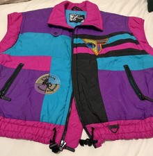 Vintage Tyrolia Skiwear Unisex Medium 80s 90s Neon Colorblock Ski Vest Retro picture