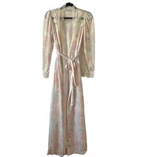 Vintage Barad & Co Pastel Pink Floral Lace Full Length Robe Womens Small picture