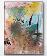 SAMATOWIC Original Bees Abstract 12x16 Expressionism Signed Wall Art 294 picture