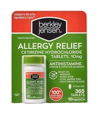Berkley Jensen Allergy Relief 10mg Cetirizine Hydrochloride 365 Tablets 08/2027+ picture
