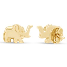 Adorable Small Elephant Stud Earrings 14K Yellow Gold Plated Sterling For Women picture