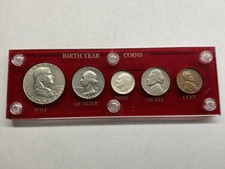 1954 Year Set 3 Silver and 2 Copper Copper Coins in Capital Holder 081126 25ad picture