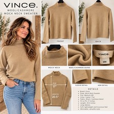 Vince Women’s Wool Cashmere Mock Neck Sweater Camel Tan Size Medium M Minimalist picture