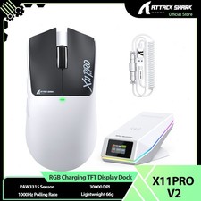 ATTACK SHARK X11PRO V2 Wireless Gaming Mouse TFT Charging Dock & Aviator Cable picture
