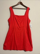 Linen Blend Old Navy Red Smocked Sundress XXL | Boho Cottagecore Summer Dress picture