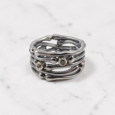 *RARE* Retired Pandora Funny Bones Sterling Silver / Gold / Diamond Ring - Sz. 5 picture