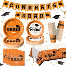 Graduation Plates Napkins Set Serve 50 Class of 2026 Orange Banner Tablecloth picture