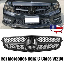 Gloss Black Grille Grill w/Star For 2008-14 Mercedes Benz W204 C-Class C300 C350 picture