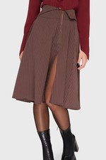 KILLSTAR Midnight Gaze Midi Skirt. Brown Pinstripe. Size M - UK12. BNWT. RRP £42 picture