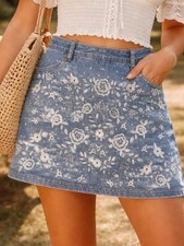 *NEW* Savannah Jane Desert Rose Embroidered Denim Mini Skirt picture