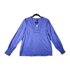 Talbots Smocked Top Women S Blue Textured Cottage Minimalist Capsule Chic Career picture