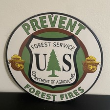 VINTAGE SMOKEY THE BEAR PREVENT FIRES GASOLINE OIL PORCELAIN SIGN picture