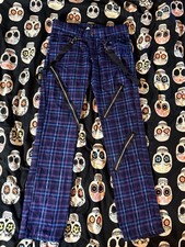 Vintage Y2K Super Low Fat Lip Service Plaid Bondage Pants Blue Purple Sz 3 picture