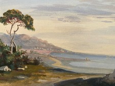 Gouache Painting, Italy Mediterranean Landscape, 19th Century Art, 1880 picture