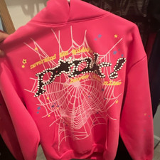 Sp5der Pink Hoodie S Fleece Cotton Blend Graphic Print with holo sticker unworn picture
