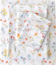 Floral Queen Sheet Set - 4 Piece Vintage Botanical Flower and Leaves Patterned B picture