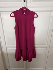 Trina Turk Pink Shift Dress Mock Neck Sleeveless Ruffle Hem Knee Length Size M picture
