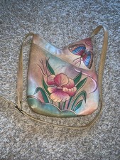 ANNA BY ANUSHKA USED PURSE HANDPAINTED FLORAL LEATHER SIGNS OF WEAR WOMENS PURSE picture