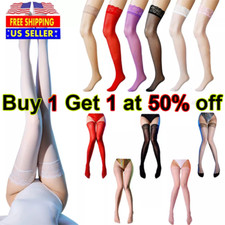Womens Oil Shiny Glossy High Stockings Lace Silicone Stay Up Thigh-Highs Hosiery picture