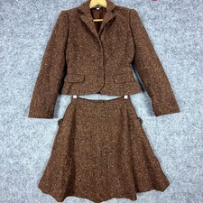 Vintage Pierre Cardin 2 Piece Skirt Suit Womens 4 Brown Wool Dark Academia Tweed picture