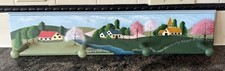 Folk Art Painted Wood Coat Rack Hat Keys Wall Hang Farm Houses Spring Scene 22” picture