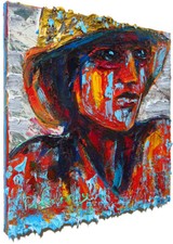 ORIGINAL OIL█PAINTING VINTAGE ART█SIGNED sea OUTSIDER BEACH WOMAN GIRL HAT FAUVE picture