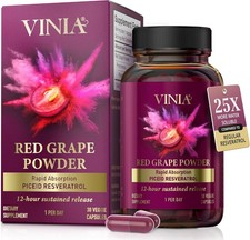 VINIA Red Grape Powder Capsules Resveratrol and Nitric Oxide Supplement 30 Cap picture