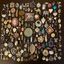 Vintage To Modern Cross Cameo Flower Heart Animal Crystal Rhinestone Pendant Lot picture