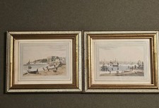 Pair Vintage William Daniell Framed Coastal Prints Liverpool & South End Essex picture
