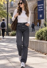 AGOLDE 90's Pinch Waist Jeans Women’s 27 Black Straight Leg Button Fly picture