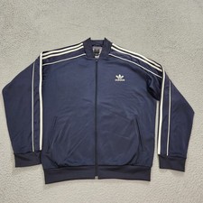 Vintage Adidas Jacket Mens Medium Blue Navy Stripe Track Full Zip Trefoil Y2K picture