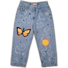 Custom Hand-painted Jeans Capri Pants, Ladies 10, 100% Cotton, Faded Glory picture