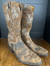 Rare 1883 Lucchese Cowboy Boots Acid Wash Cowhide Size 10D Distressed Snip Toe picture