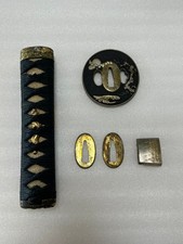 Japanese Wakizashi Iaito Fittings 5 Piece Set Tsuba Tsuka Seppa Habaki picture