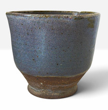 Vintage Signed Studio Pottery Planter Blue Gray Glaze Hand Thrown Stoneware picture