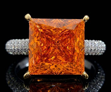 RARE 6.40 Ct Certified Princess Cut Orange Natural Diamond Engagement Ring picture