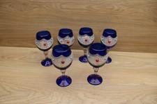 Vintage Cobalt Blue Jeweled Wine Goblets Set of 6 Silver Tone Filigree Cabochon picture