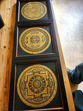Set of 3 Framed Buddhist Mandala Art Originals w/ Tibetan Script, Museum Glass picture