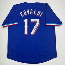 Autographed/Signed Nathan Eovaldi Texas Blue Jersey Beckett BAS COA picture