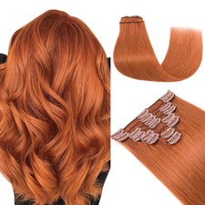 Hairro Clip in Extensions Human Hair 8pcs 18 Clips 16 Inch Copper Auburn picture