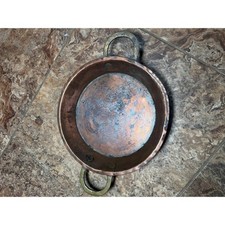Vintage Hand Hammered Copper Pan with Brass Handles 12 Inch Rustic Skillet picture
