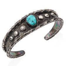 Vintage Herbert Joe Navajo Sterling Silver Turquoise Cuff Bracelet picture