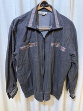 Orvis Vintage Denim Jacket Mens Plaid Trim Full Zip Chambray Workwear picture