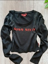 Vintage Miss Sixty Black Long Sleeve Crop Top Y2K Grunge Streetwear Shirt Size M picture