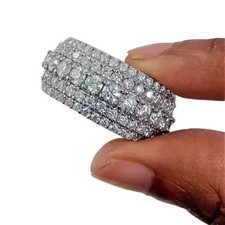 Real 925 Sterling Silver 4.20 Ct Moissanite Men's Eternity Anniversary Band Ring picture