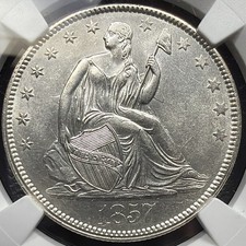 1857 P Seated Liberty Silver Half Dollar 50c No Motto NGC UNC BU MS Blast White picture