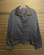 Vintage 50s 60s Navy Sharkskin Work Jacket Scovill Zip Smocked Waist Mens XL picture