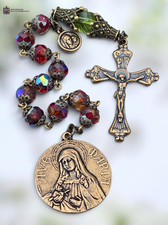 Immaculate Heart Mother Mary Chaplet - Heirloom Bronze |Red Czech Glass picture