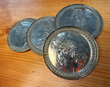 4 VTG Walter Mehr Creations Silvertone Liberty Coin Paperweight coaster 1950s  picture